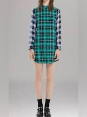 Sandro Paris Plaid Mixed-Check Shirt Dress
